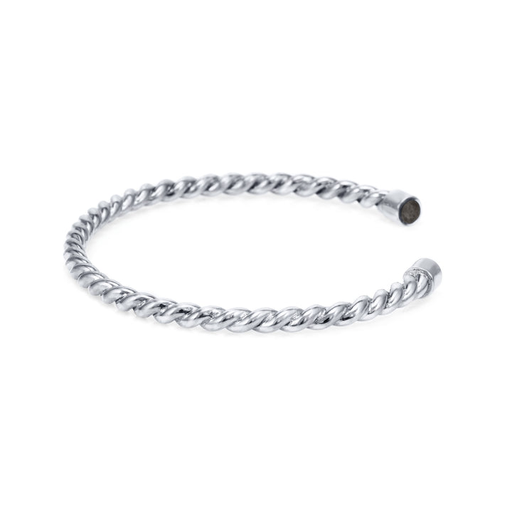 14k White Gold Cable Cuff Bracelet pictured from the side, designed by close by me jewelry