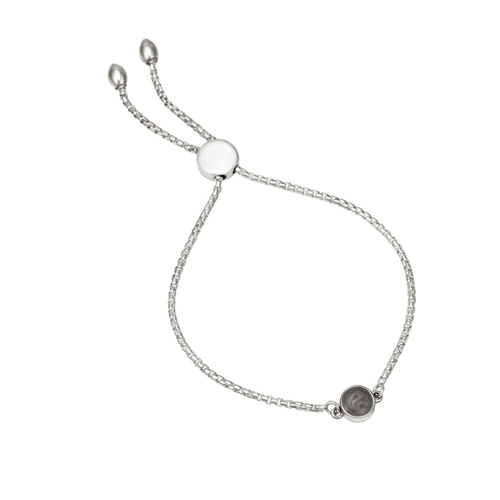 Bolo Chain Cremation Bracelet in Sterling Silver shown on the side with a background that is all white.