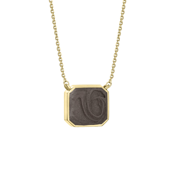 Cushion Art Deco Cremation Necklace in 14K Yellow Gold