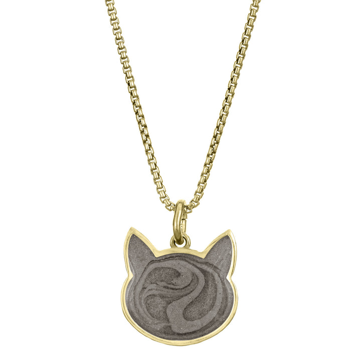 close by me's 14k yellow gold cat ashes pendant from the front
