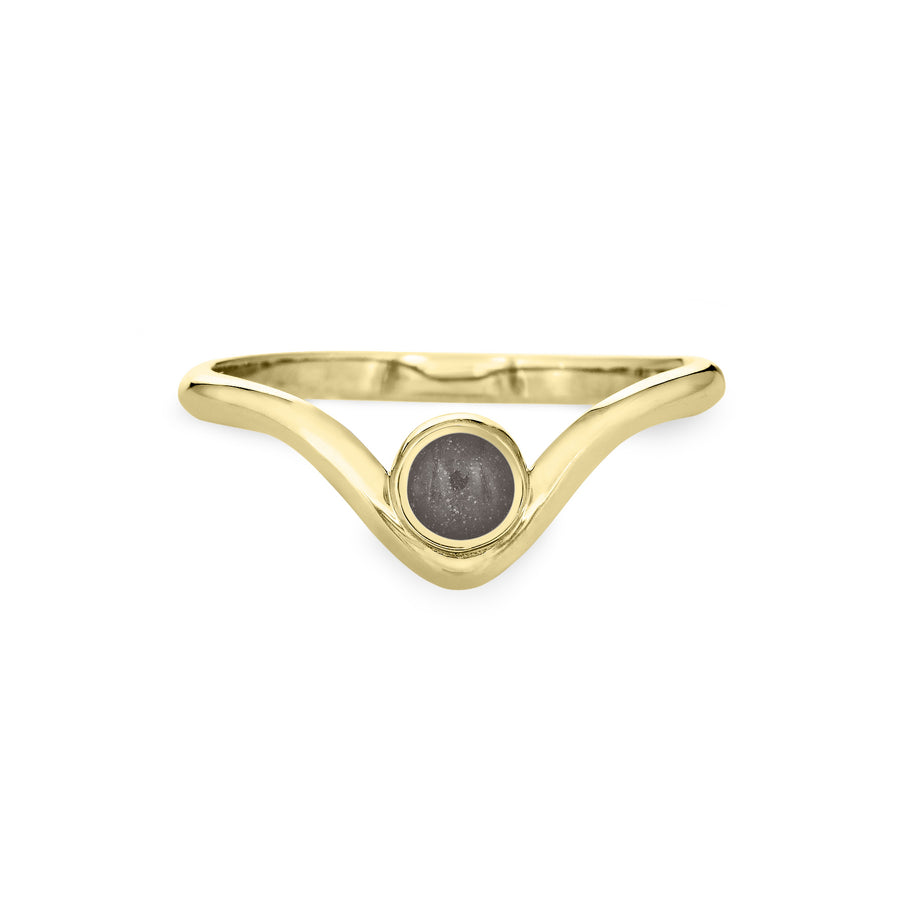Front of Close By Me's Chevron Circle Setting Cremation Ring in 14K Yellow Gold