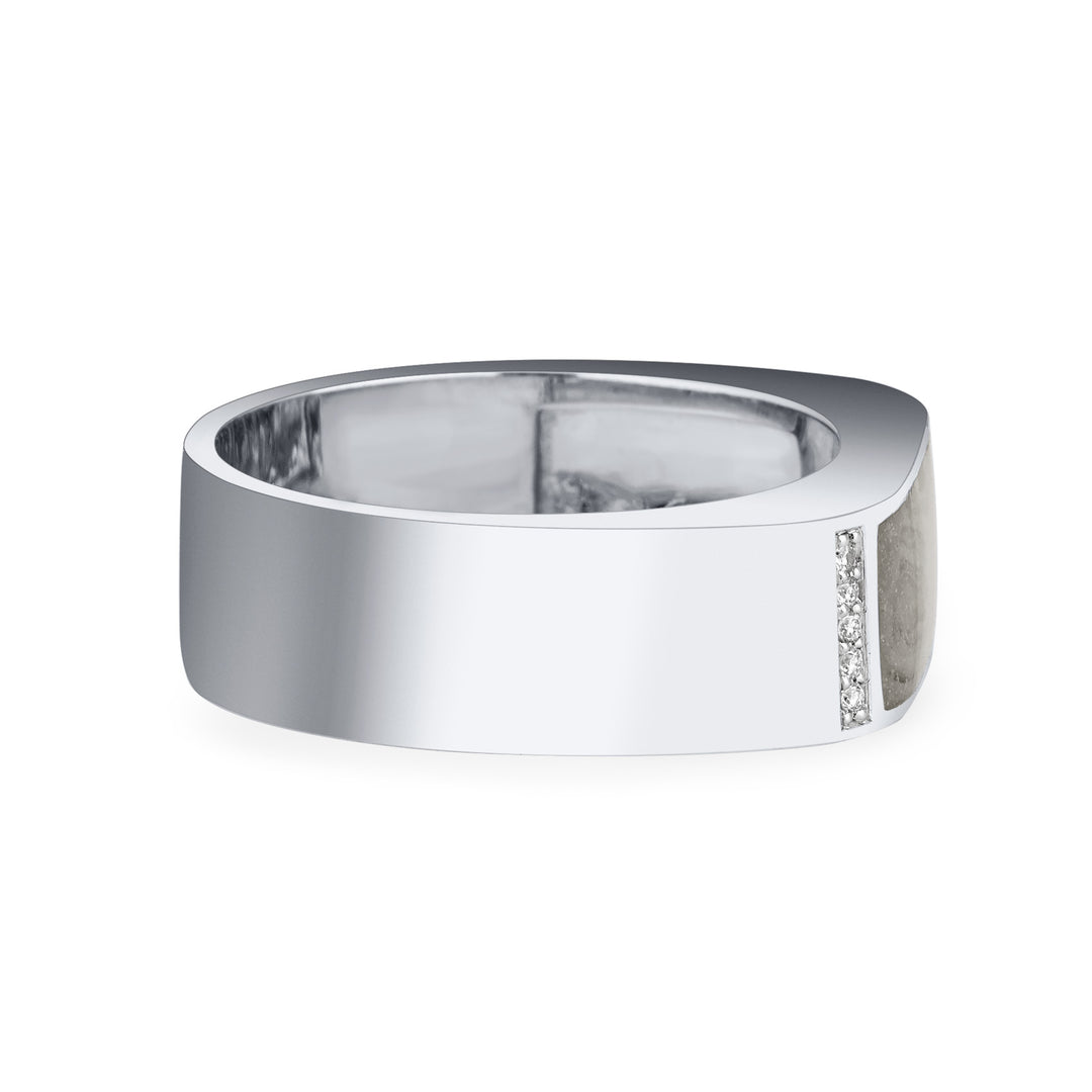 Close-up, side view of Close By Me's Men's Classic Diamond Band Ring in 14K White Gold, against a solid white background.