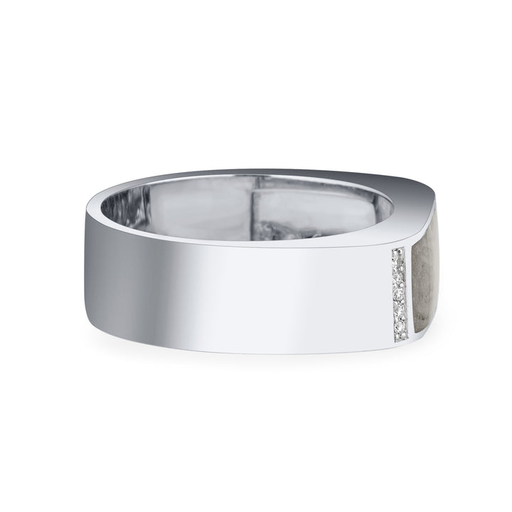Close-up, side view of Close By Me's Men's Classic Diamond Band Ring in 14K White Gold, against a solid white background.