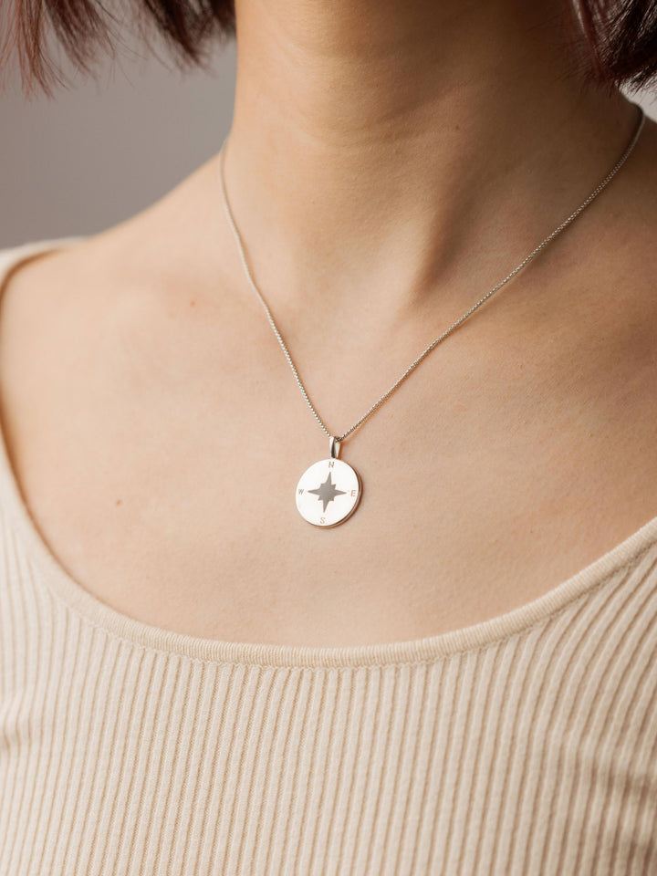 Compass Cremation Necklace in 14K Yellow Gold