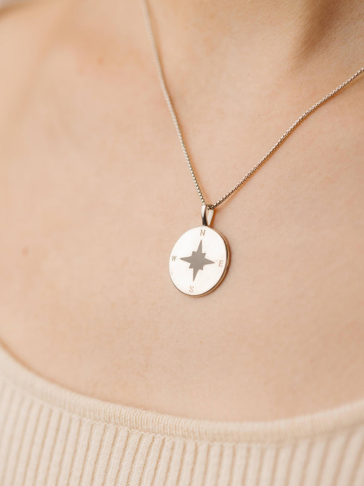 Compass Cremation Necklace in 14K Yellow Gold