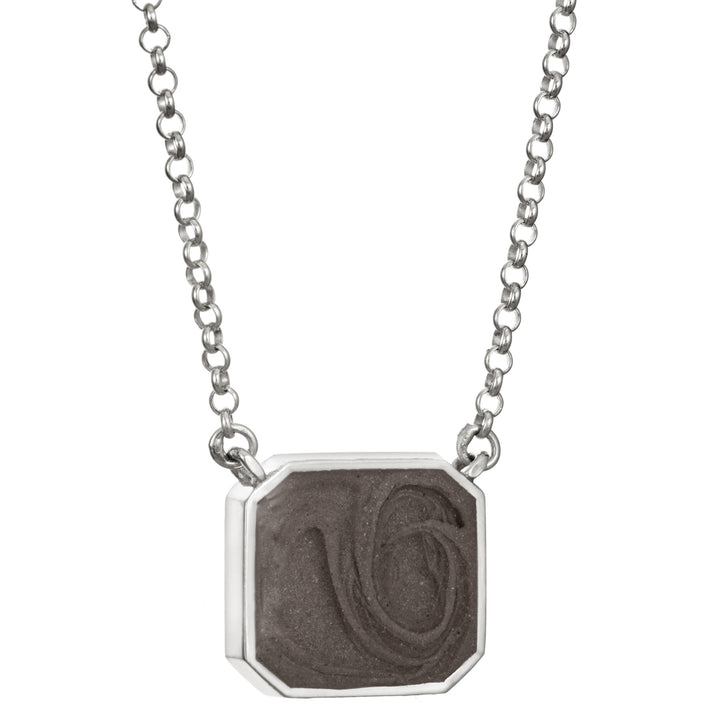 The cushion art deco ashes necklace design by close by me jewelry in sterling silver from the side