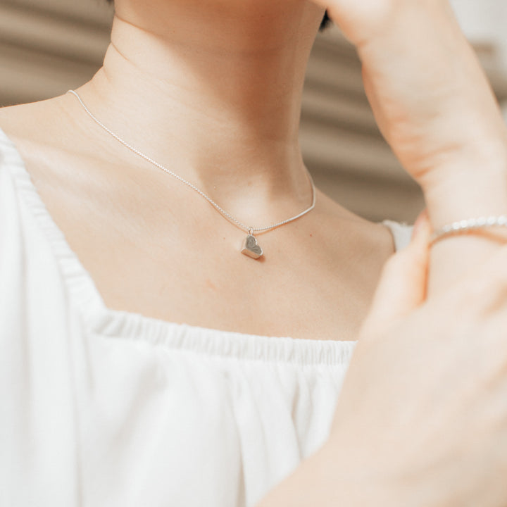 Dainty Heart Cremation Necklace in 14K White Gold