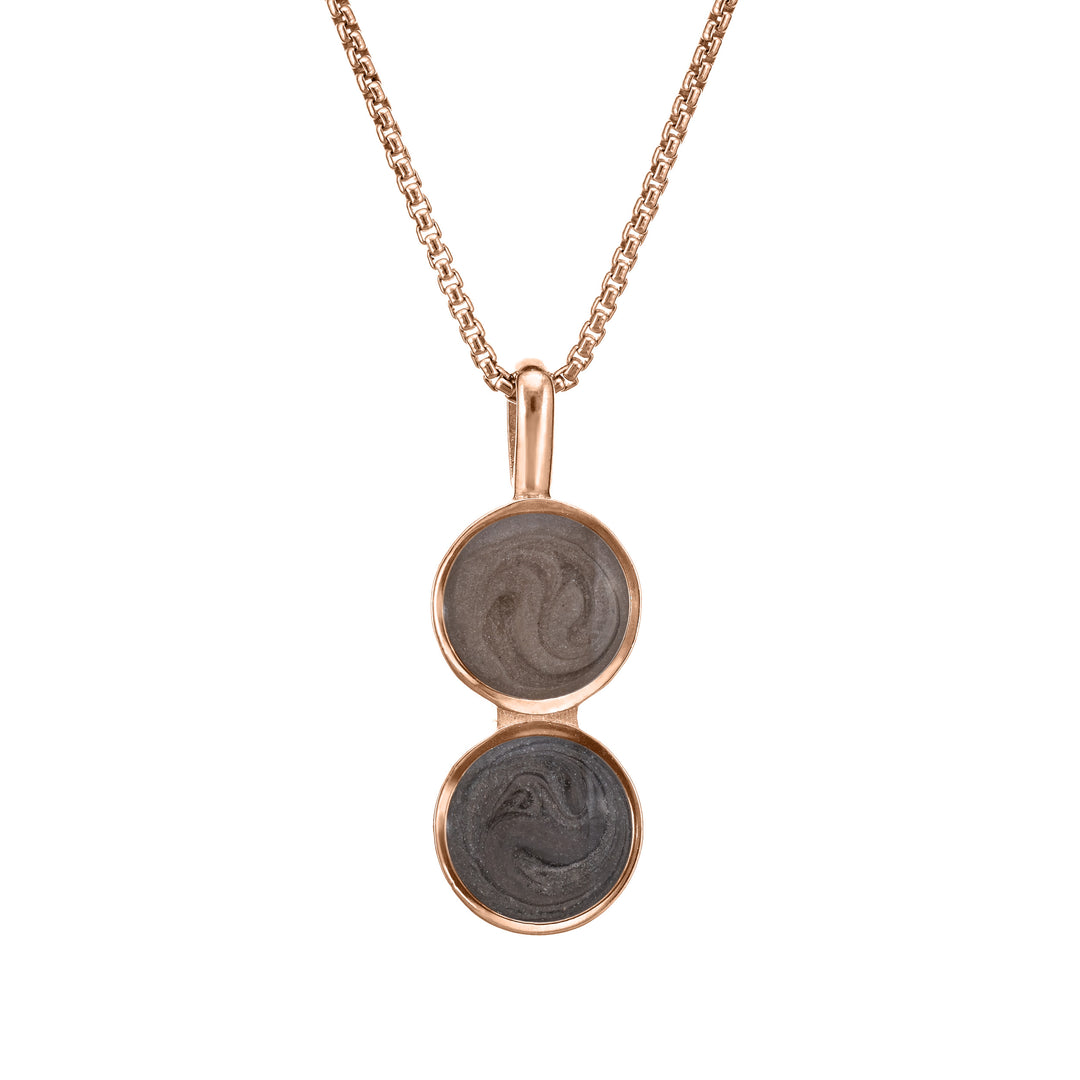 This photo shows close by me jewelry's Double Circle Memorial Pendant design in 14K Rose Gold from the front