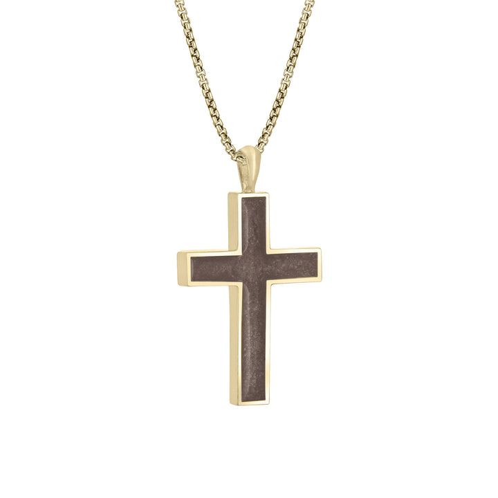 Fancy Bail Cross Cremation Necklace in 14K Yellow Gold