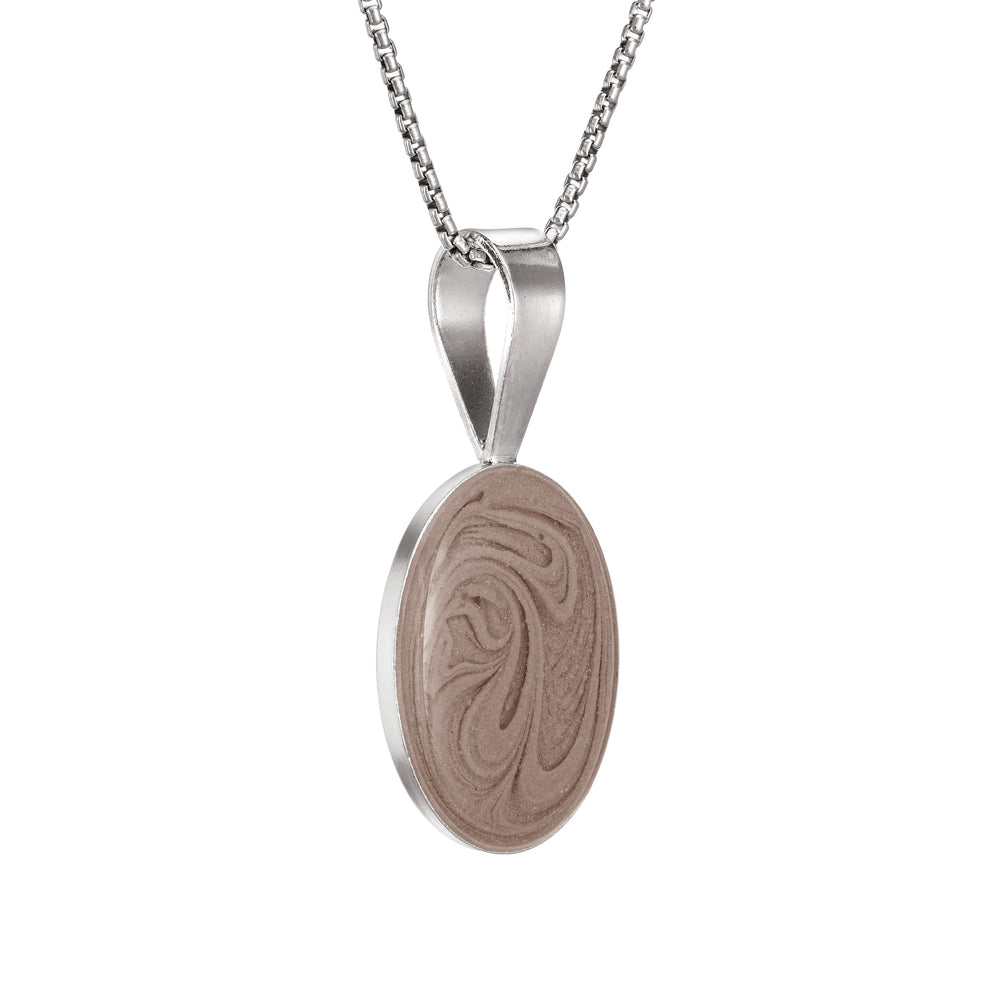close by me jewelry's sterling silver fancy bail oval necklace with ashes from the side