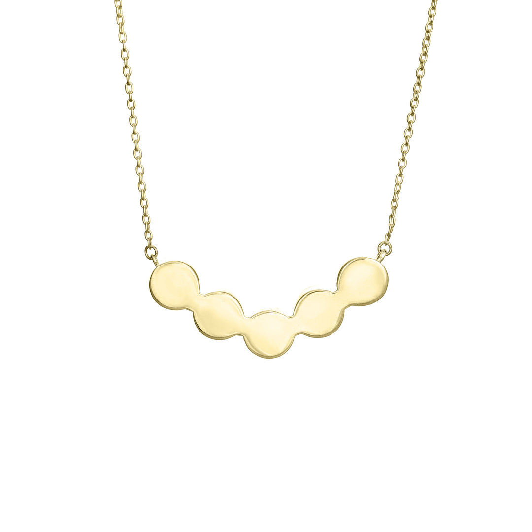 Pictured here is the Five Setting Chevron Necklace in 14K Yellow Gold designed and set with cremains by close by me jewelry from the back