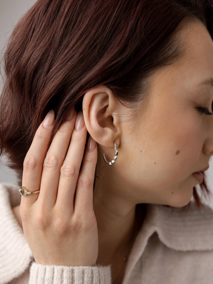 Five Setting Open Hoop Cremation Earrings in 14K Yellow Gold