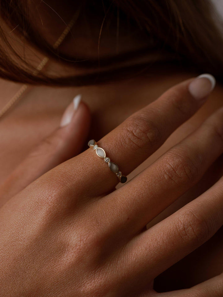 Four Setting Three Diamond Cremation Ring in 14K Rose Gold