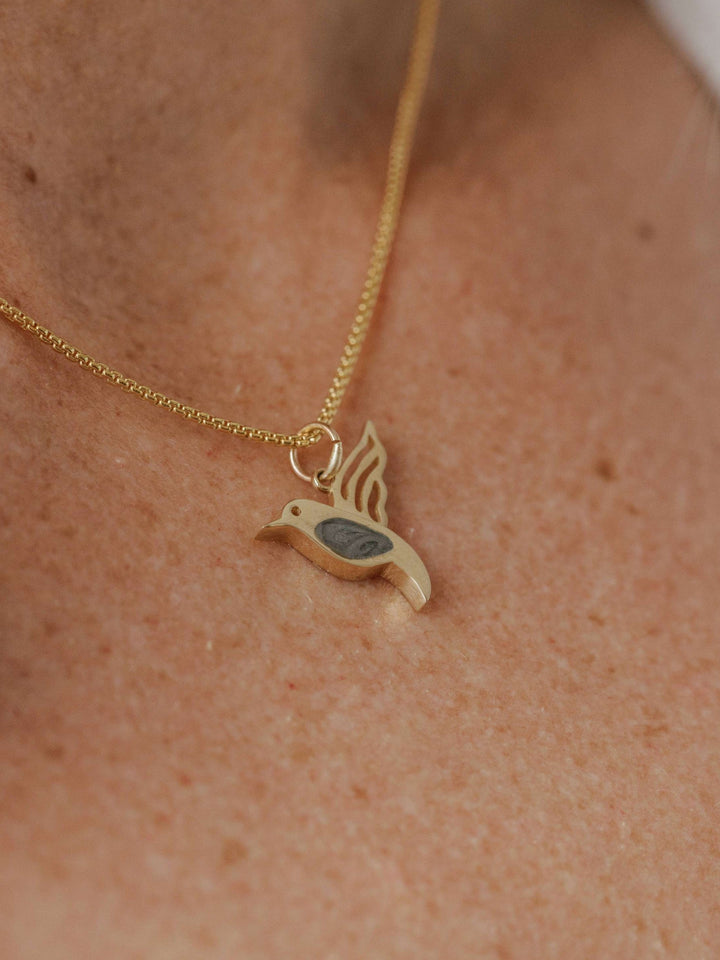 Hummingbird Cremation Necklace in 14K Yellow Gold