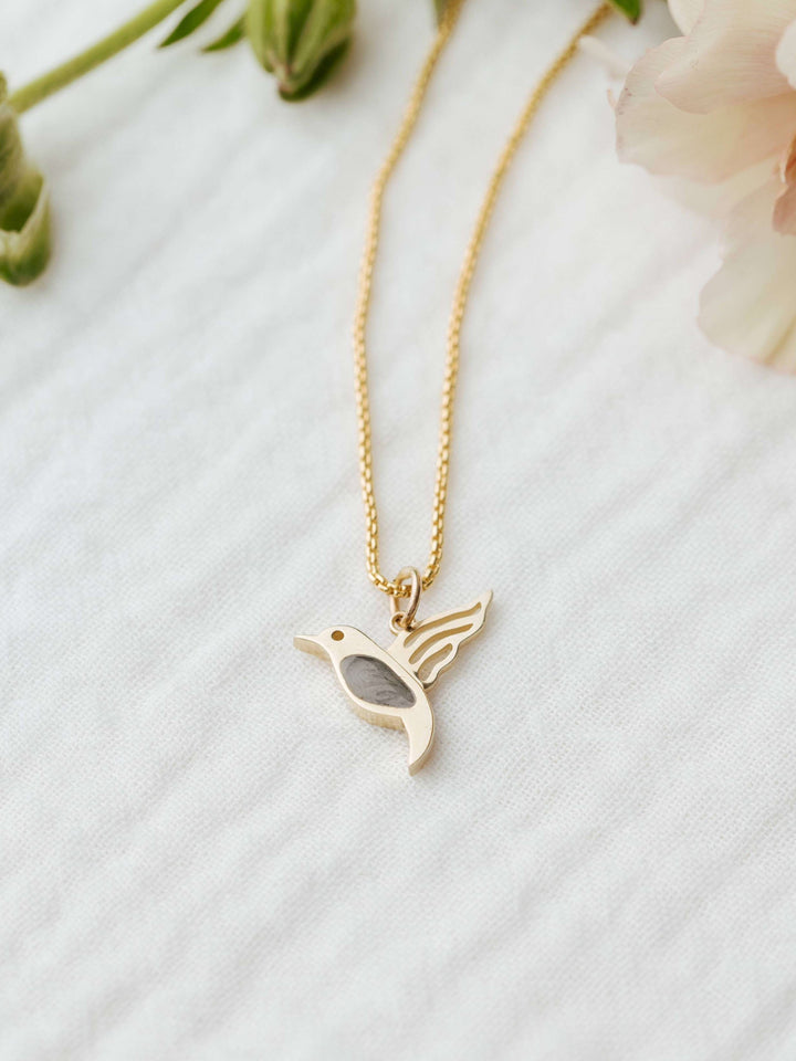 Hummingbird Cremation Necklace in 14K Yellow Gold