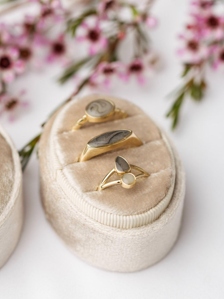 Lateral Marquise Signet Cremation Ring in 14K Yellow Gold