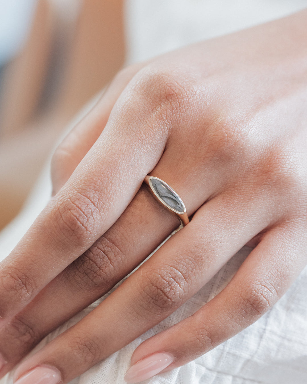 Lateral Marquise Signet Cremation Ring in 14K White Gold