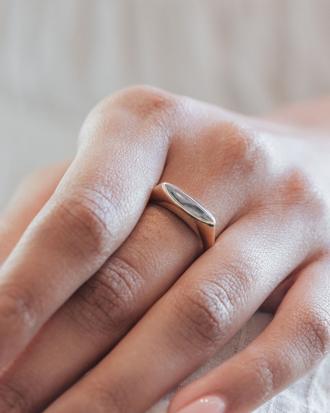 Lateral Marquise Signet Cremation Ring in 14K White Gold
