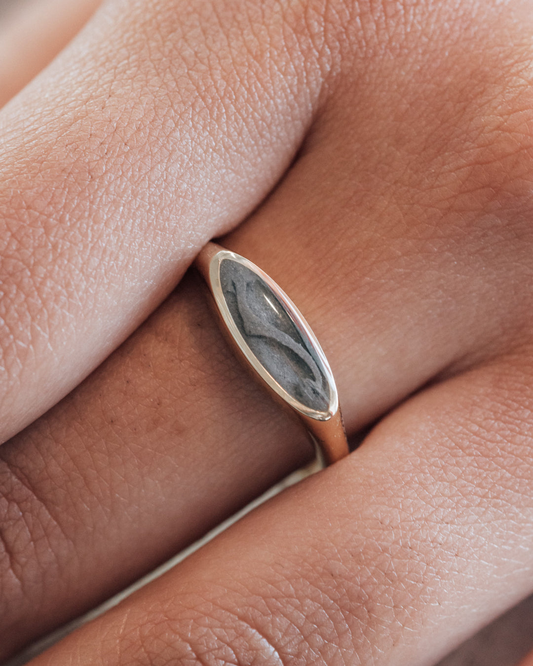 Lateral Marquise Signet Cremation Ring in 14K White Gold