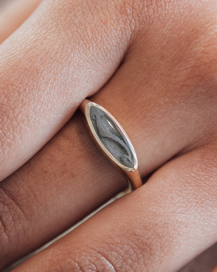 Lateral Marquise Signet Cremation Ring in 14K White Gold