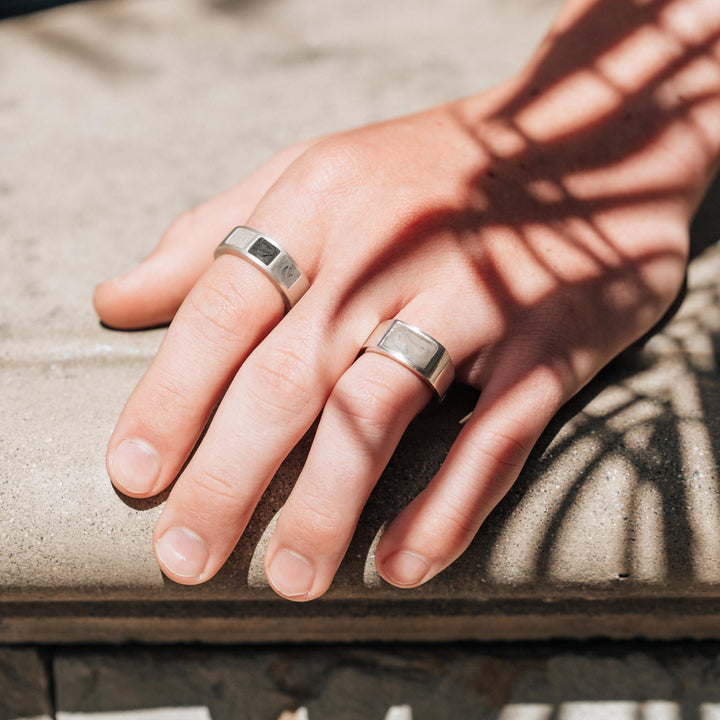 Detailed Rectangle Setting Cremation Ring in 14K White Gold