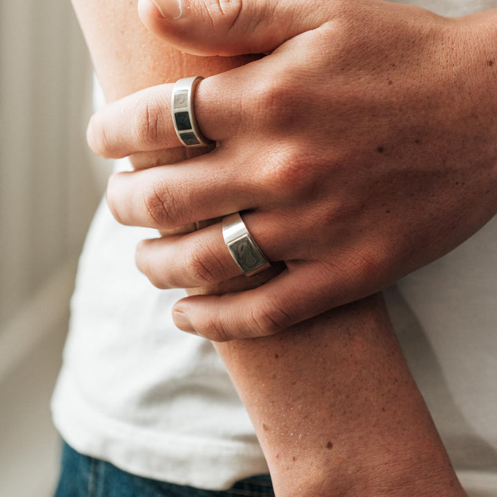 Detailed Rectangle Setting Cremation Ring in 14K White Gold