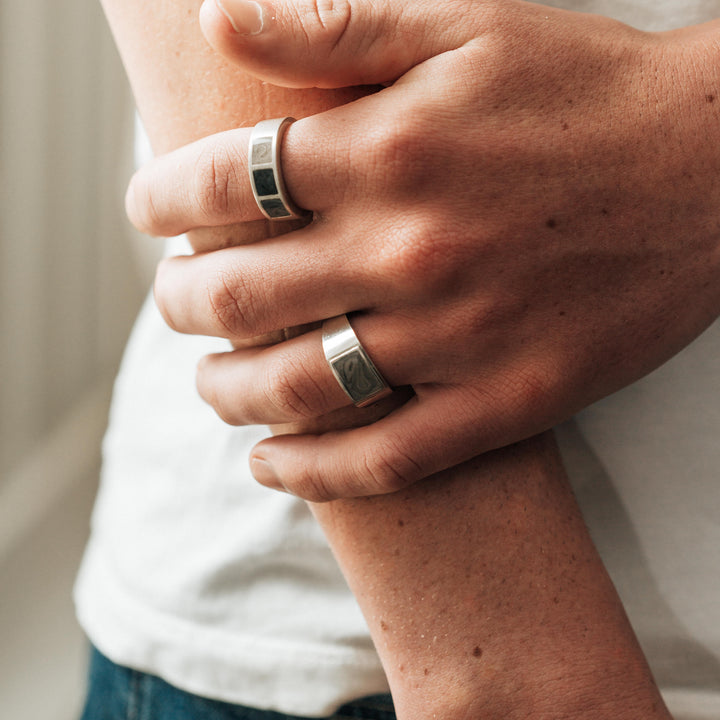 Detailed Rectangle Setting Cremation Ring in 14K Yellow Gold