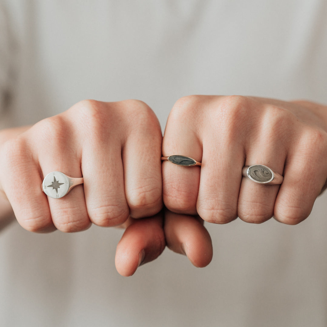 Lateral Marquise Signet Cremation Ring in 14K White Gold