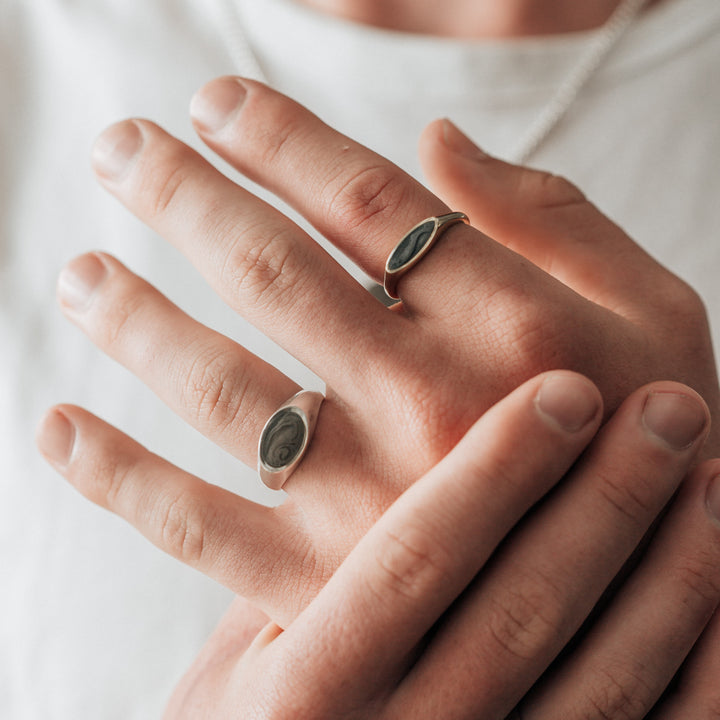 Lateral Marquise Signet Cremation Ring in 14K Yellow Gold