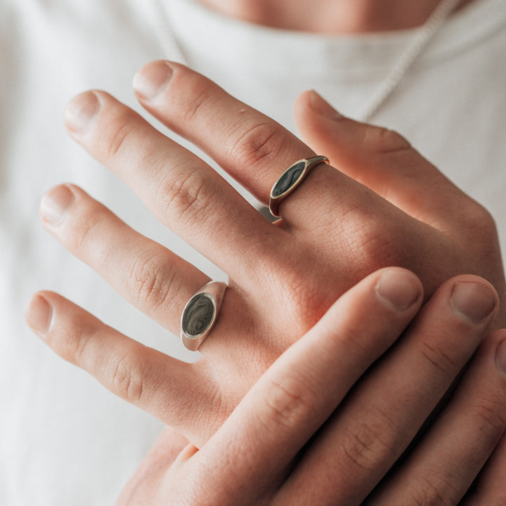 Lateral Oval Signet Cremation Ring in 14K White Gold