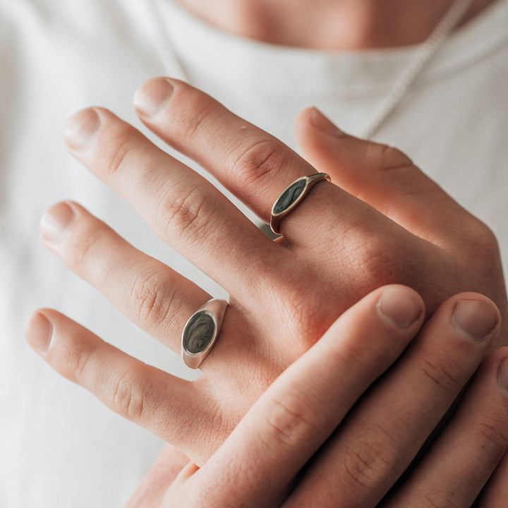 Lateral Oval Signet Cremation Ring in 14K Yellow Gold
