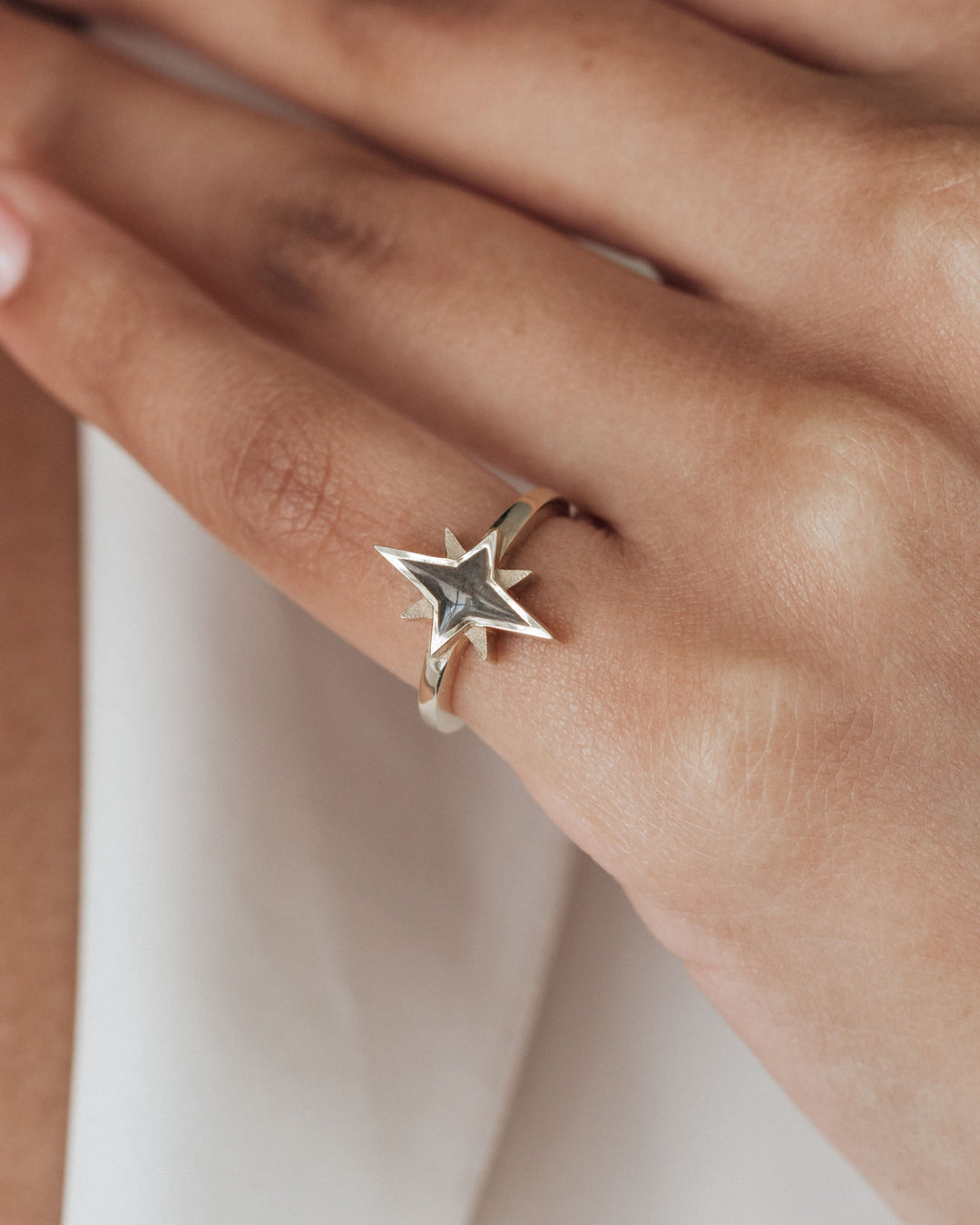 North Star Cremation Ring in 14K Yellow Gold