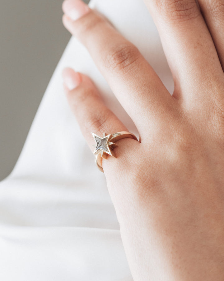 North Star Cremation Ring in 14K Yellow Gold