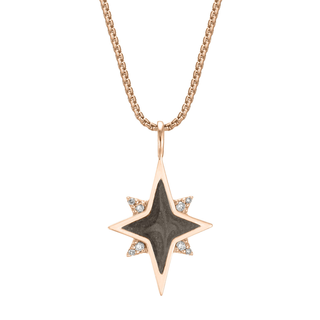 close by me jewelry's 14K Rose Gold North Star Cremation Pendant design with Champagne Diamonds from the front