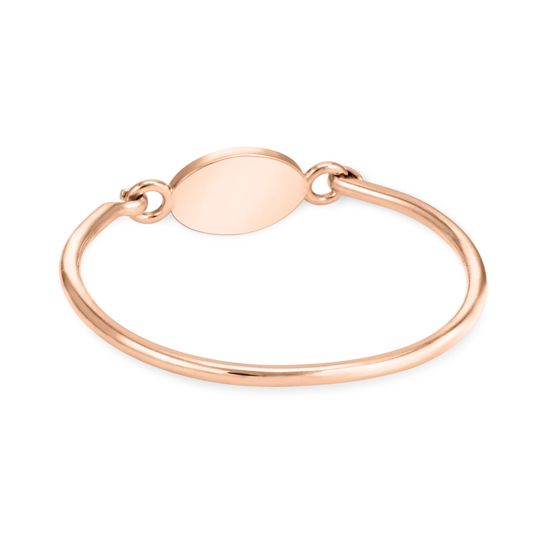 14k rose gold oval clasp cremation bracelet featuring solidified ashes shown from the back