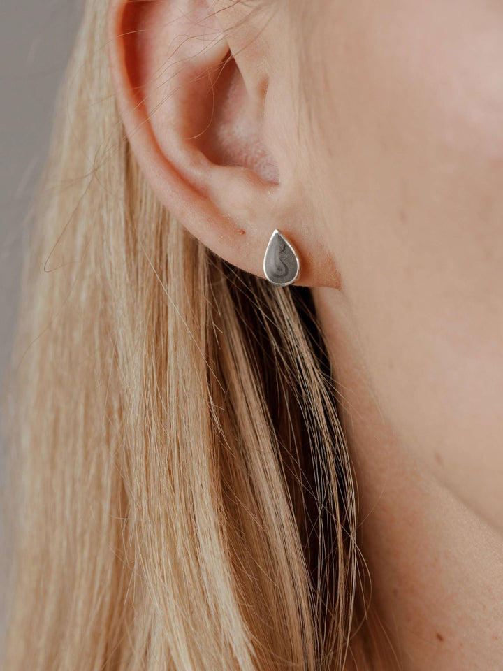 Pear Stud Cremation Earrings in 14K White Gold