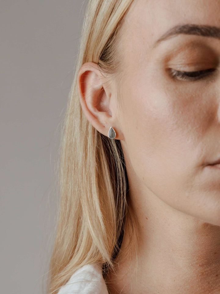 Pear Stud Cremation Earrings in 14K White Gold