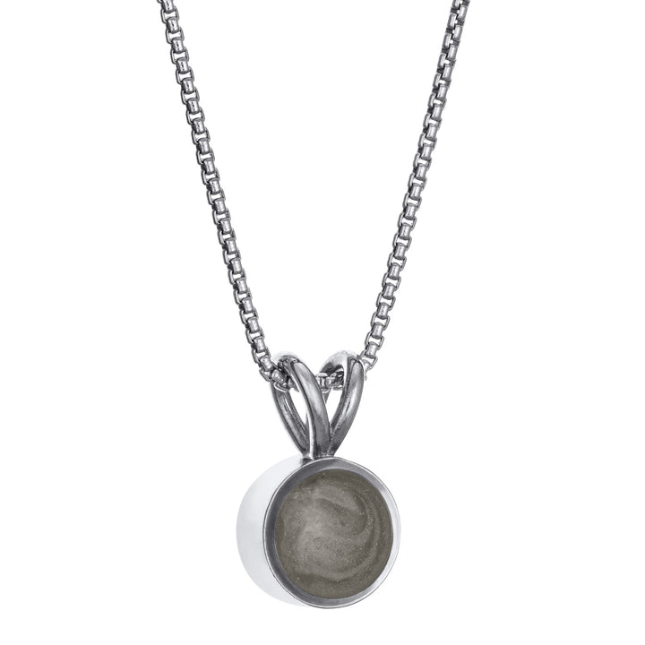 This photo shows the Rabbit Ear Cremation Necklace in 14K White Gold by close by me jewelry from the side
