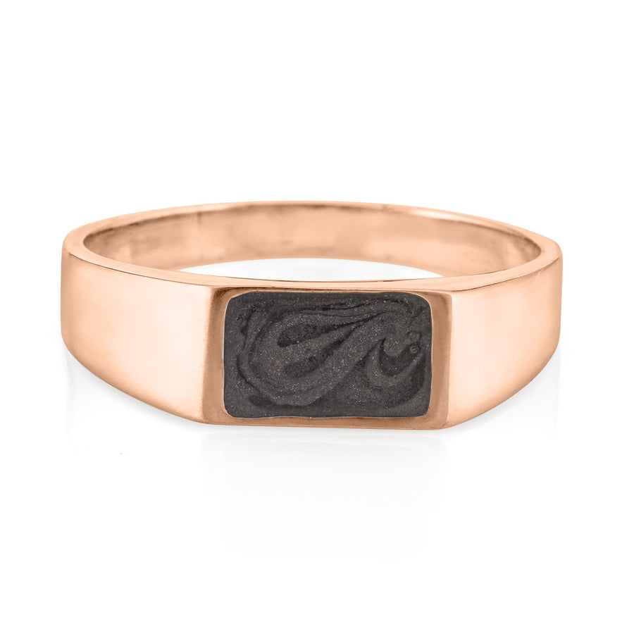Pictured here is close by me jewelry's Men's Rectangle Signet Cremation Ring in 14K Rose Gold from the front