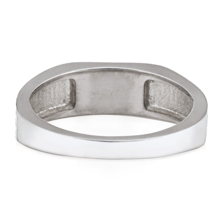 back of close by me's 14k white gold ridged band rectangle signet cremation ring