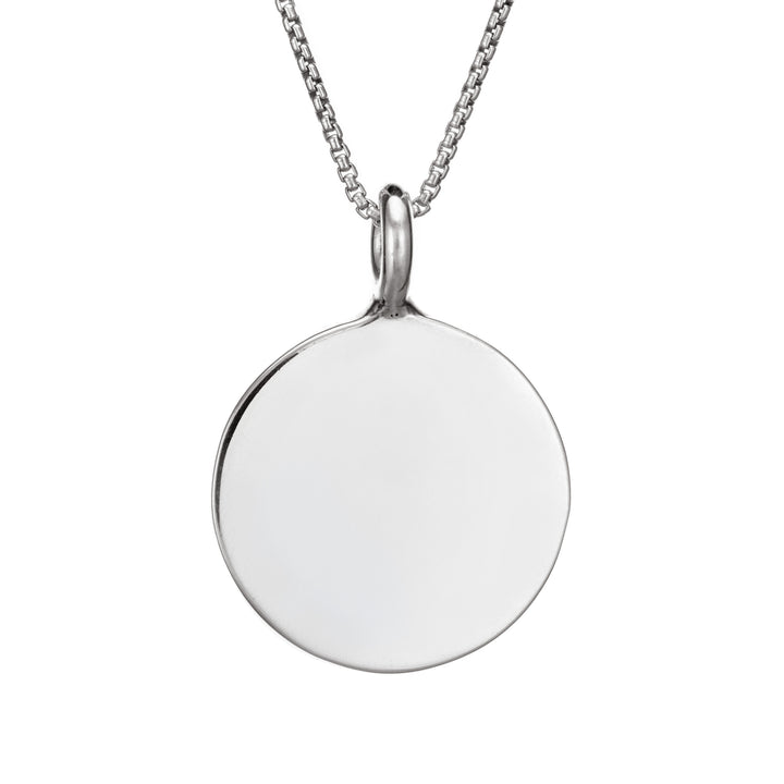 The sterling silver simple bail circle memorial necklace by close by me jewelry from the back