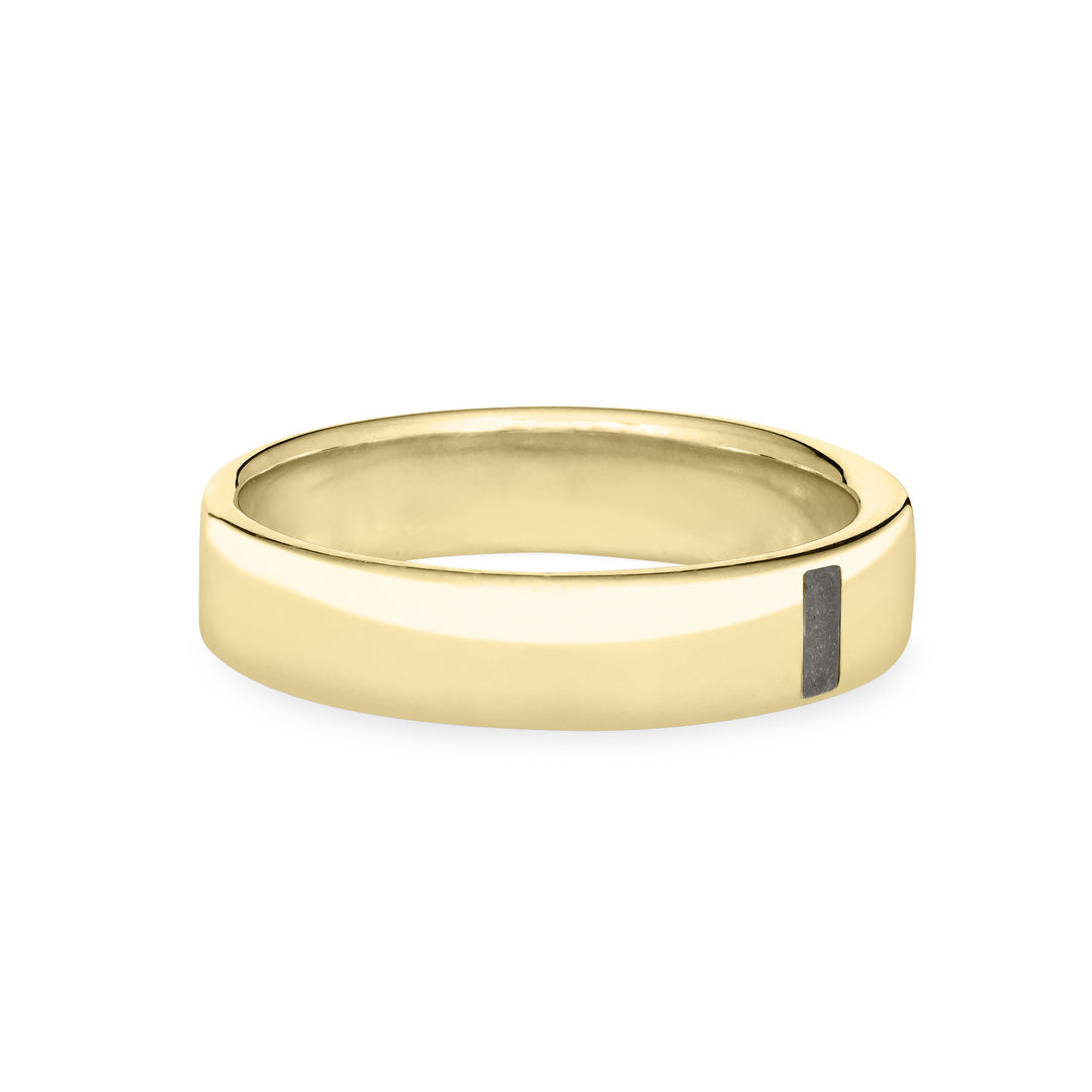 Side view of Close By Me's Men's Simple Band Cremation Ring in 14K Yellow Gold against a solid white background.