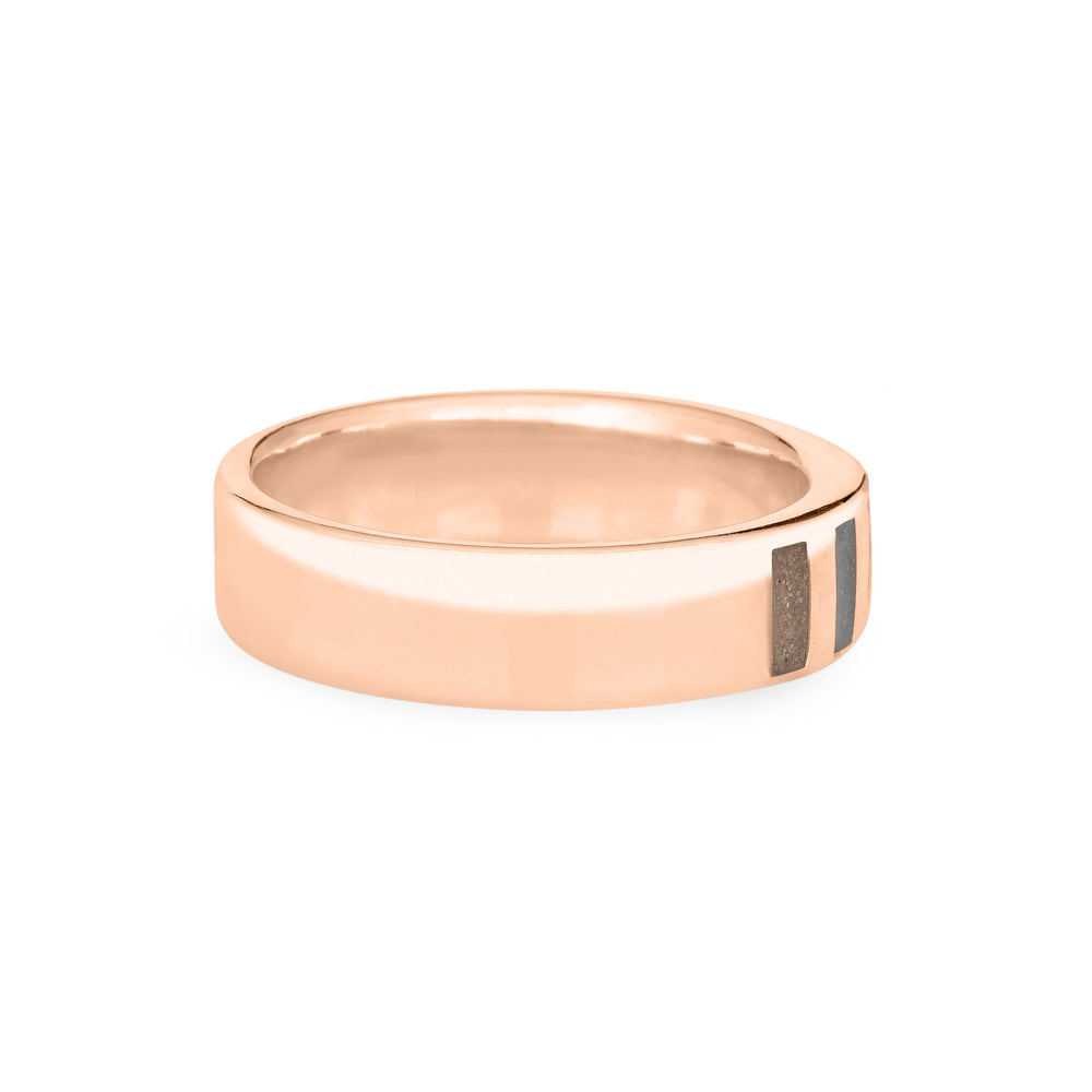 Side view of Close By Me's Simple Band Three Setting Cremation Ring in 14K Rose Gold against a solid white background.