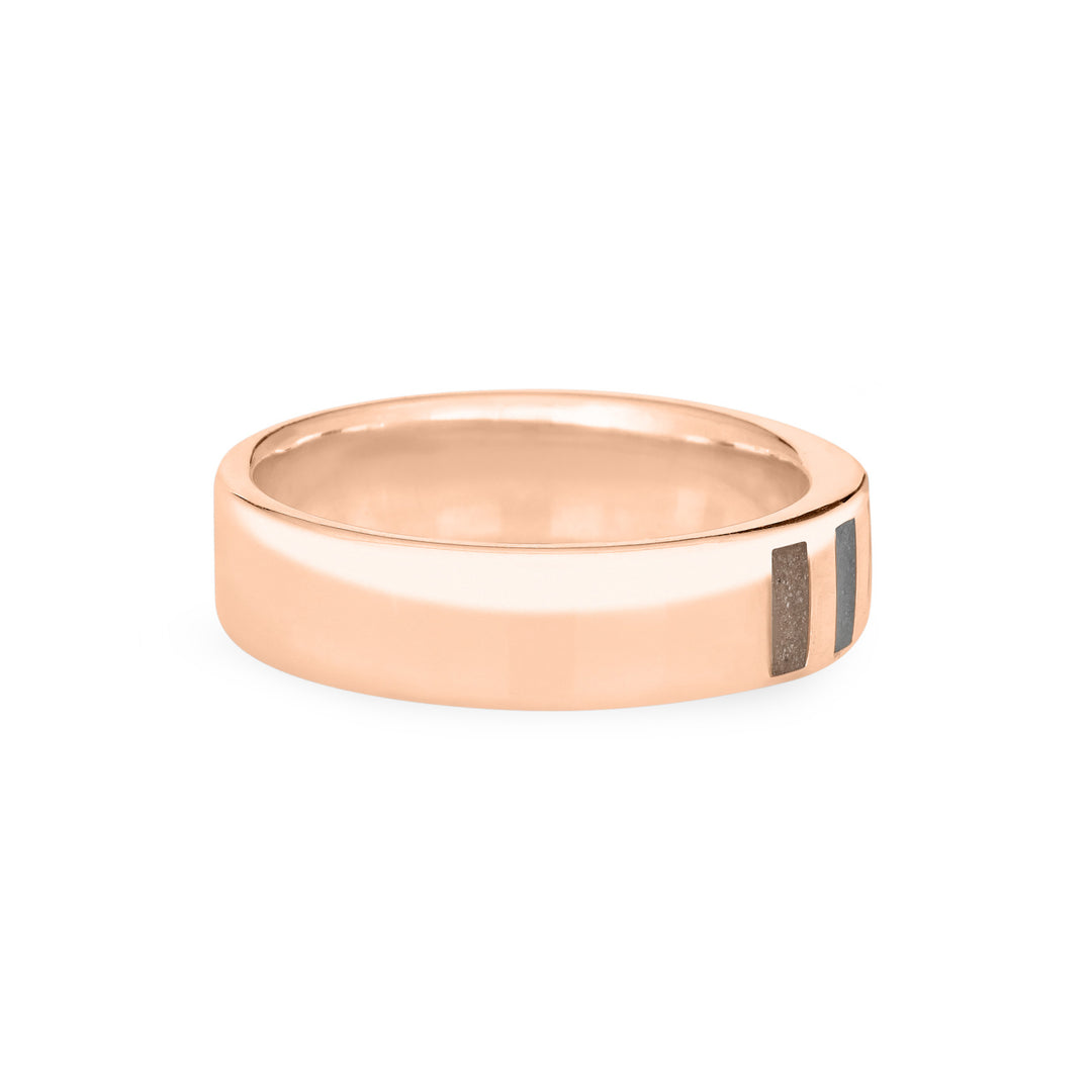 Side view of Close By Me's Simple Band Three Setting Cremation Ring in 14K Rose Gold against a solid white background.