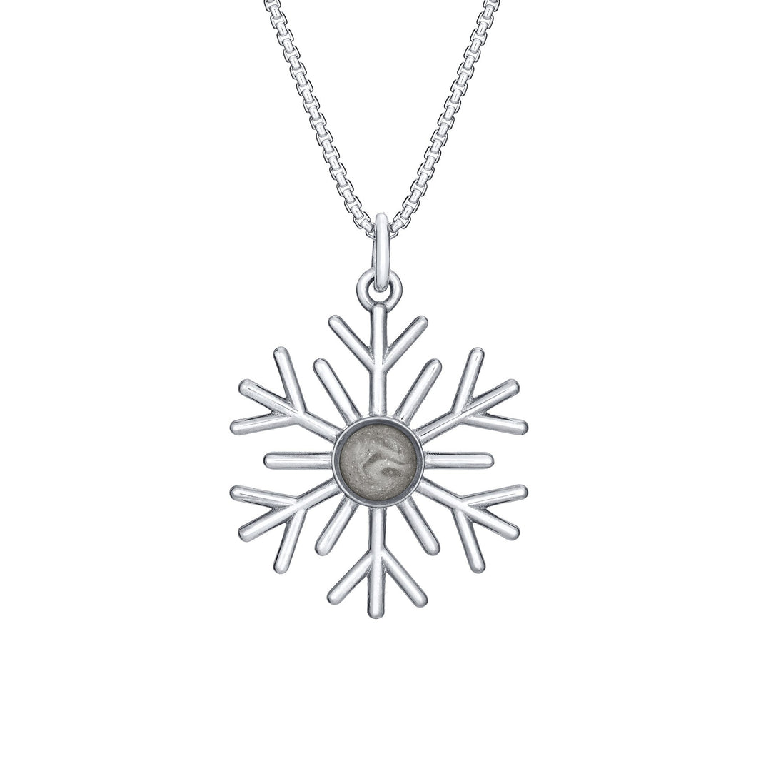 Front of Close By Me's 14K White Gold Snowflake Cremation Necklace