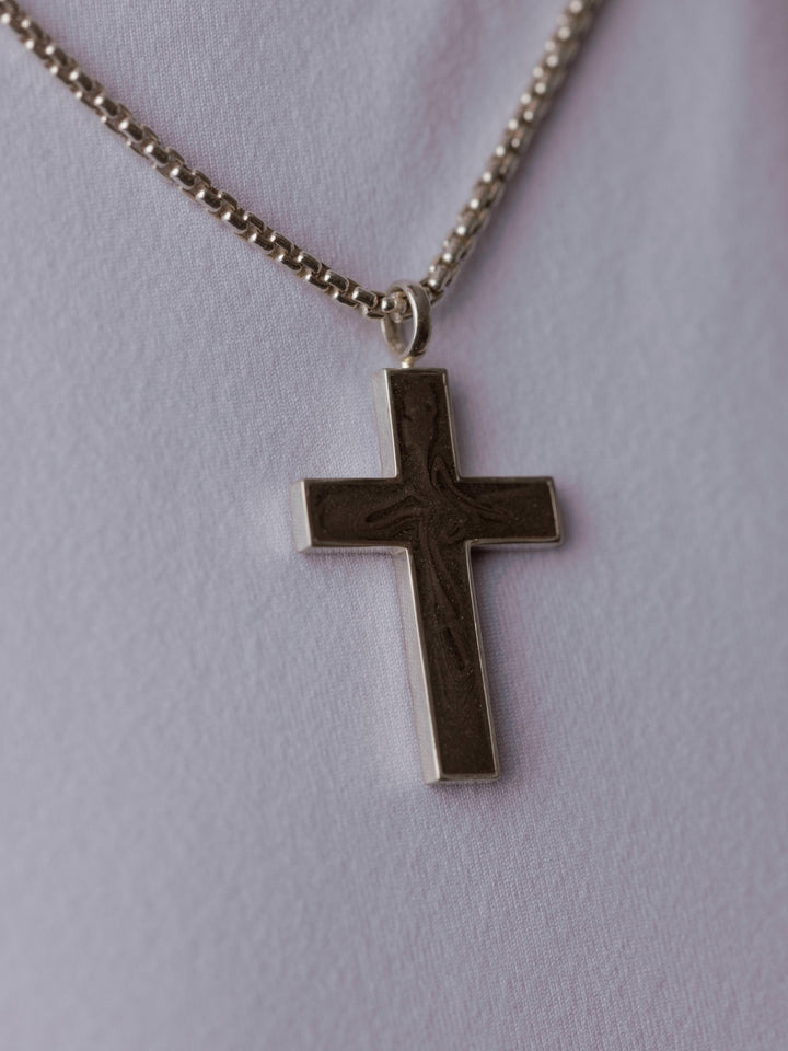 Men's Cross Cremation Necklace in Sterling Silver