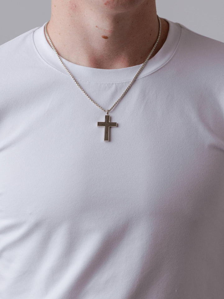 Men's Cross Cremation Necklace in Sterling Silver