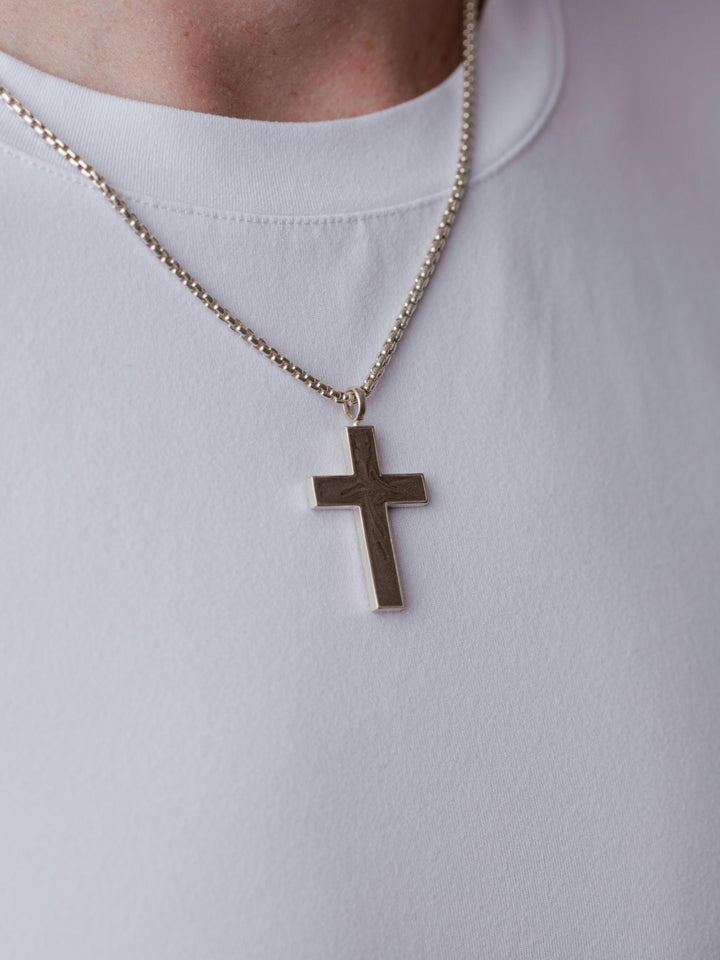 Men's Cross Cremation Necklace in Sterling Silver