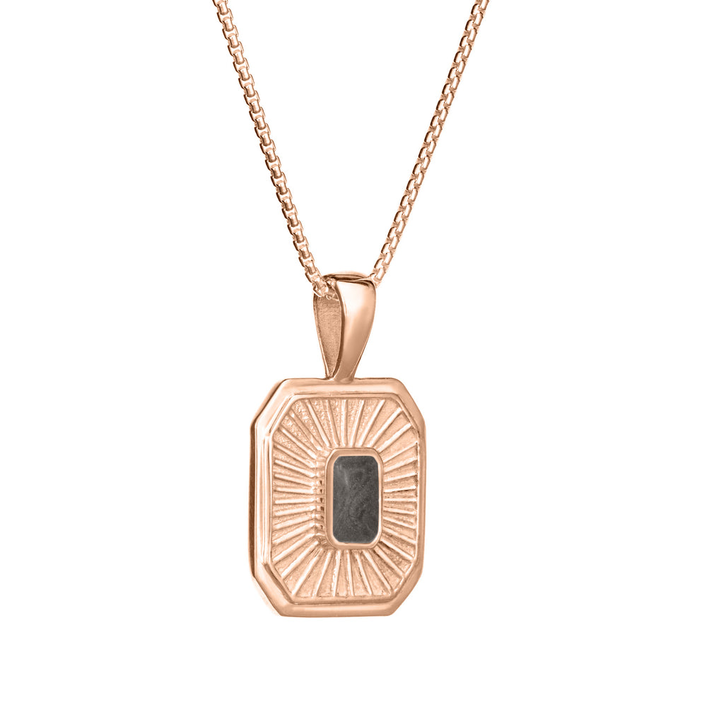 Close-up side view of Close By Me's Tessa Cremation Pendant in 14K Rose Gold, set against a solid white background.