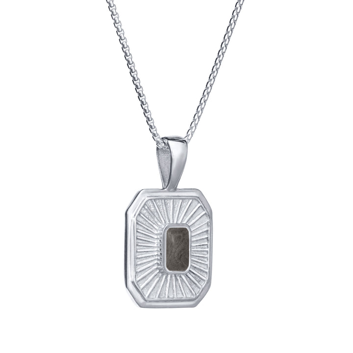 Close-up side view of Close By Me's Tessa Cremation Pendant in 14K White Gold, set against a solid white background.